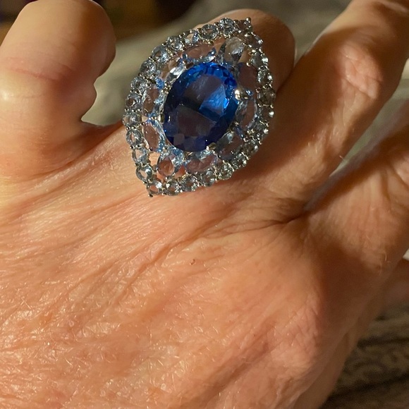 ***SHOW STOPPER NATURAL SAPPHIRE & AQUA MARINE HUGE COCKTAIL RING(SIZE 7)*** - Picture 5 of 9